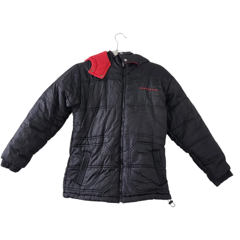 Calvin Klein Black and Red Puffer Jacket Medium 10/12 Kids Winter Coat Unisex